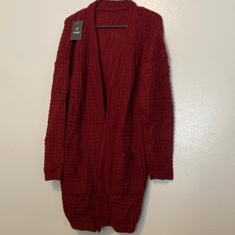 C.Cline wine colored pocket cardigan sweater  size small